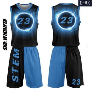 E=M/C2 Adult Black Hole Blue Basketball Sports Uniform Jersey & Shorts